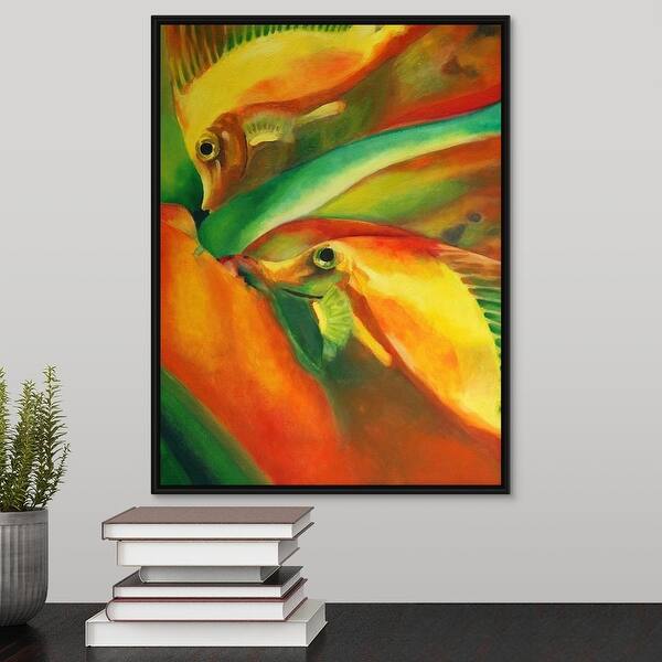 Shop Oil On Canvas Painting Of Fishes In Red Green And Yellow