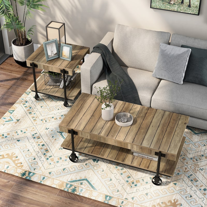 Hyssop Farmhouse Steel 2-Piece Coffee Table Set with Shelf by Furniture of America