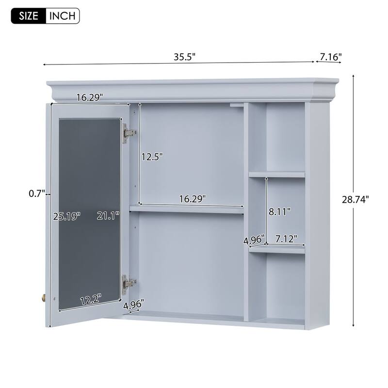 36 inch MDF Freestanding Bathroom Vanity Set with Integrated Resin Sink with Mirror cabinet