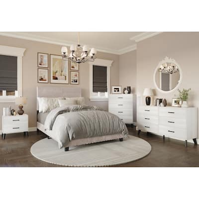 CraftPorch Corduroy 4-pieces Mid-Century Modern Light Pink Twin Size Bed with Light Grey Furniture Bedroom Set