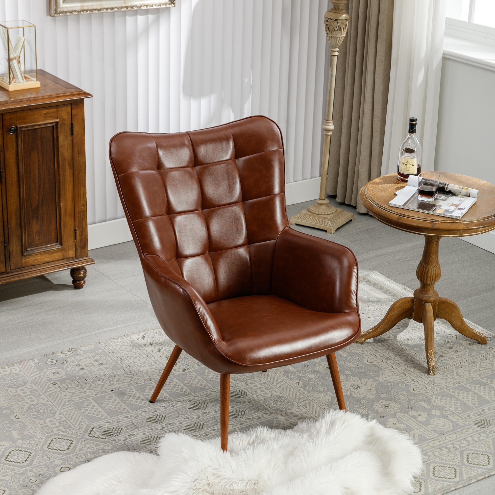 PU Leather Accent Chair Tufted Button Wingback Chair