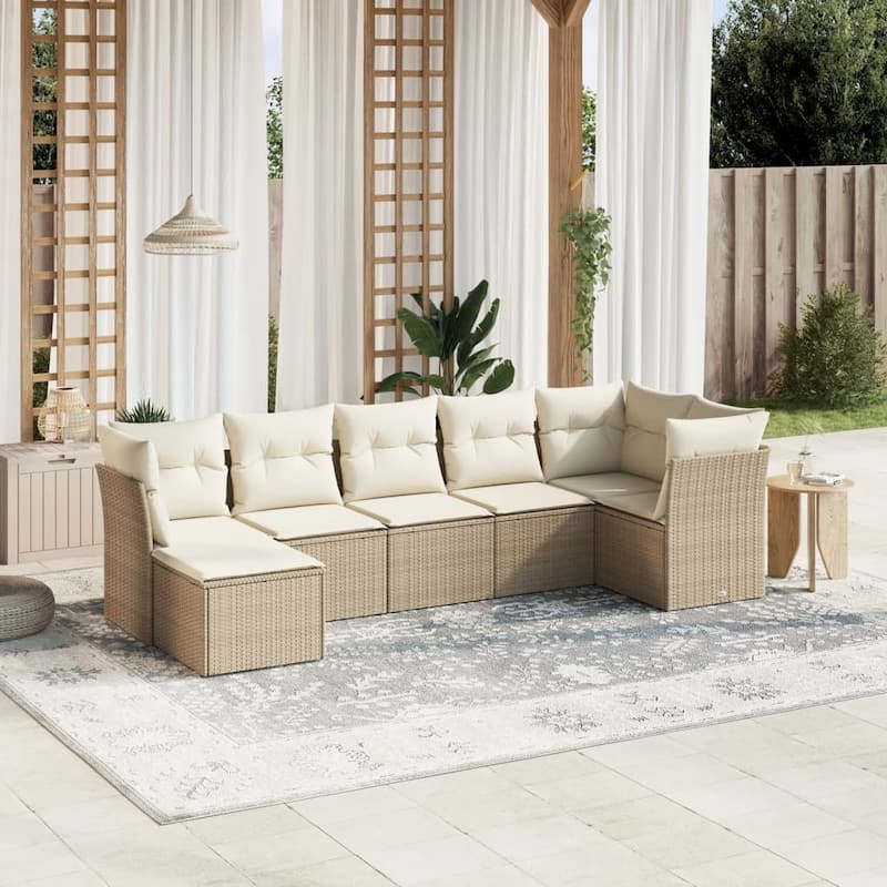 vidaXL Garden Sofa Set Beige/Black/Brown/Grey - Beige and cream 5 Piece