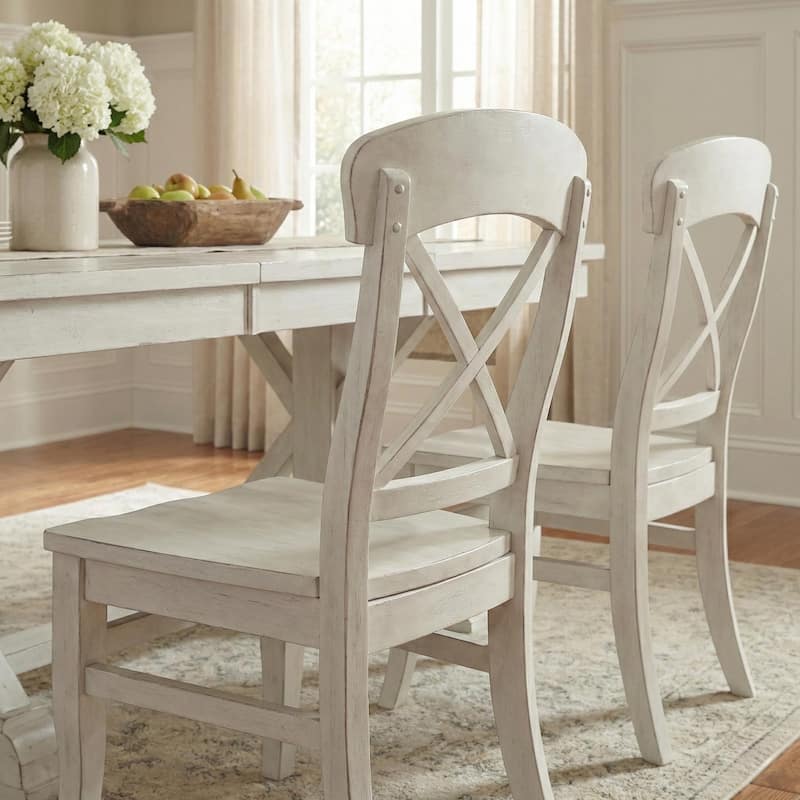 Roundhill Furniture Harola Cross-back Dining Side Chairs in Set of 2, Smoky White Finish