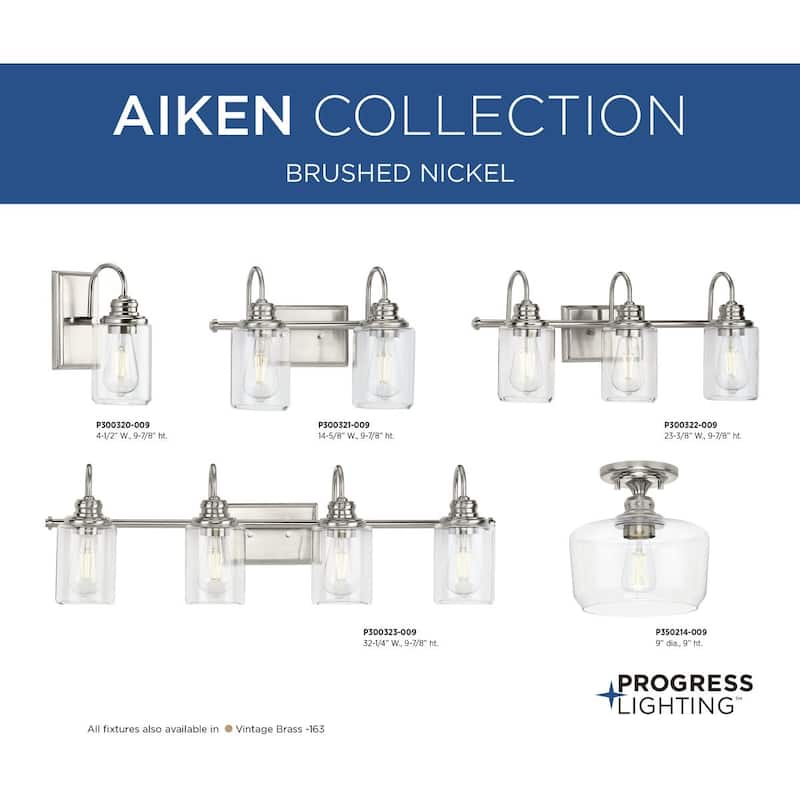 Aiken Collection 1-Light Brushed Nickel Clear Glass Vintage Wall Light
