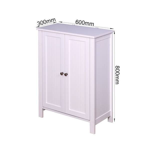 Bathroom Floor Storage with Double Door Adjustable Shelf, White