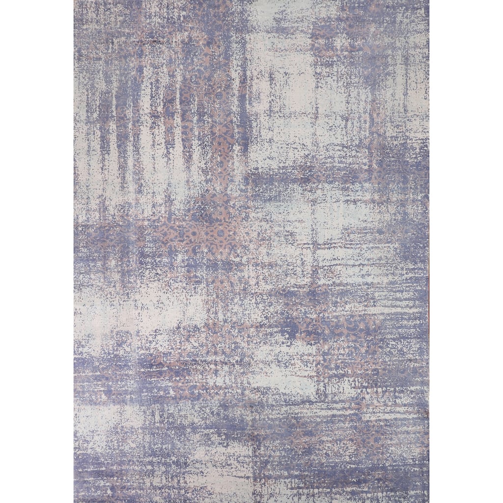 Contemporary Abstract Area Rug Handmade Blue Wool Carpet - 8'0" X 10'2"