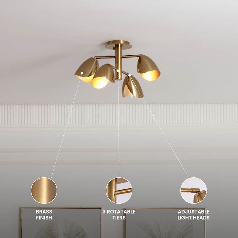 VidaLite Splay 4-Light Brass Flush Mount Ceiling Light with Adjustable Light Heads - 10.63" x 22.1"
