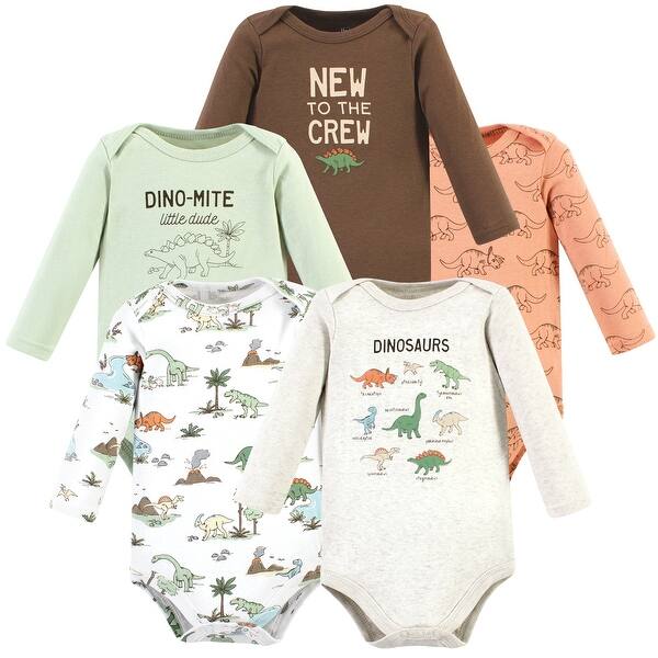 slide 1 of 1, Hudson Baby Cotton Long-Sleeve Bodysuits, Dinosaur Adventures 5-Pack Newborn - Dinosaur Adventures 5-Pack