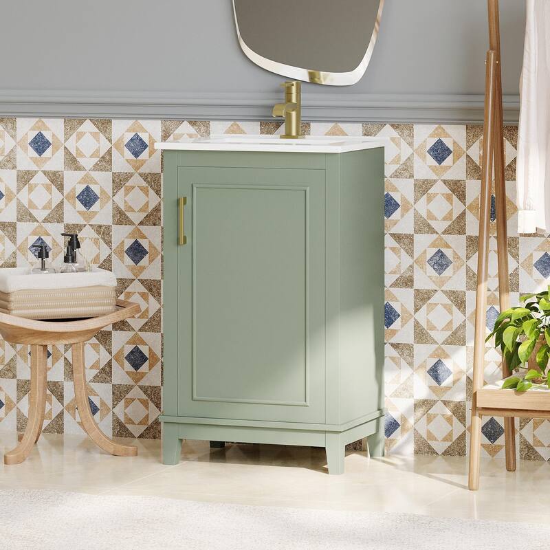 Modern 20-Inch Small Bathroom Vanity Cabinet with Ceramic Basin