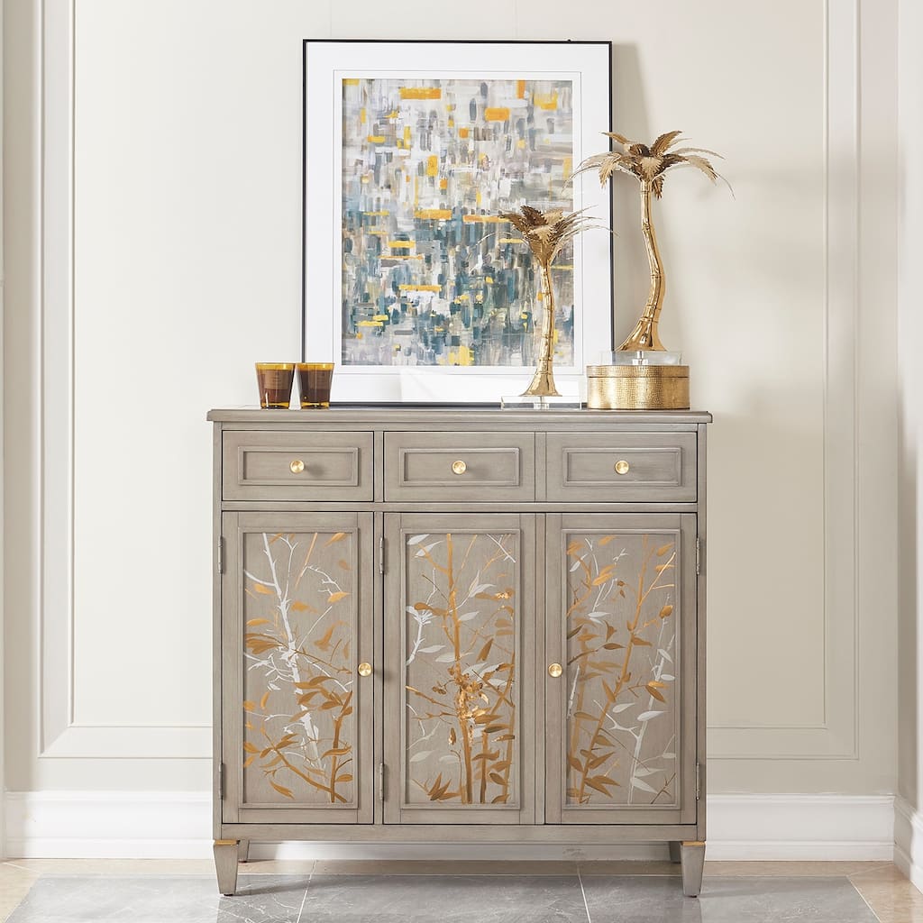 Dauphin Cashmere Grey Wood Hand Painted Entryway Storage Cabinet