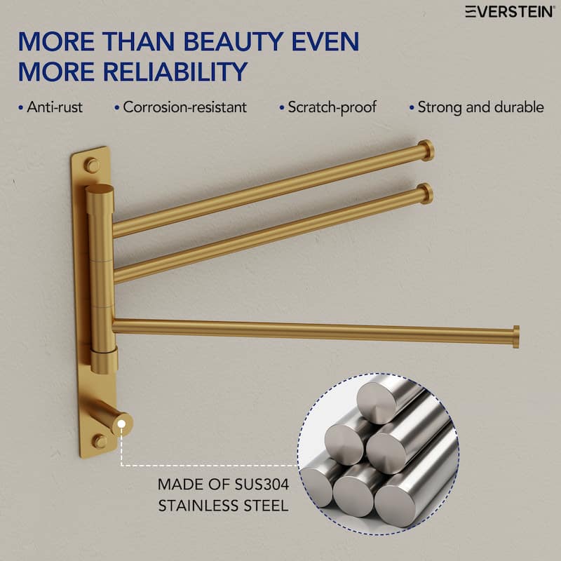 4-Arm Rust-Proof Swivel Towel Rack, 304 Stainless Steel with Hooks