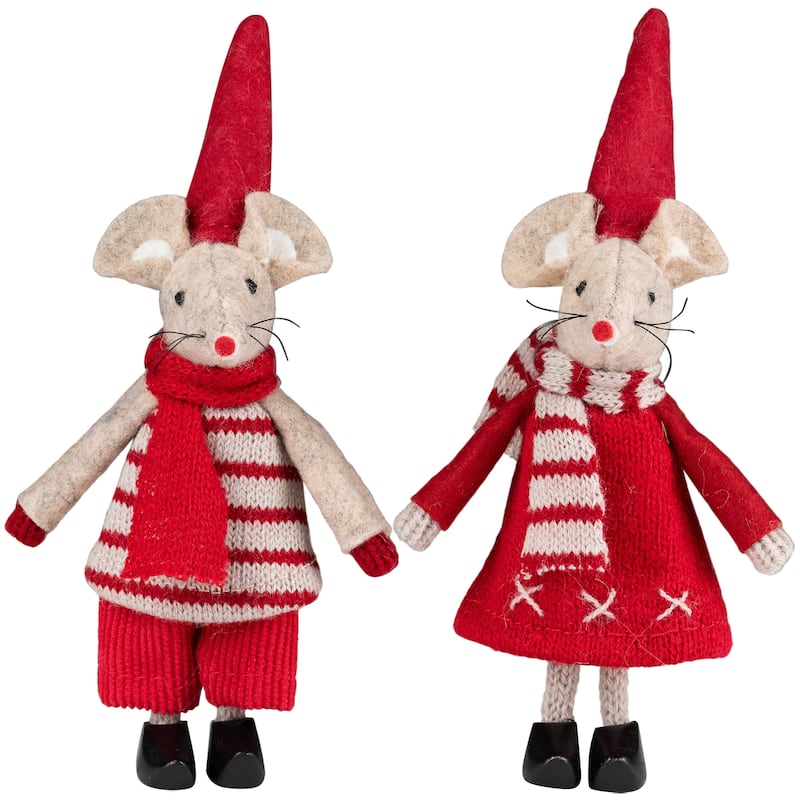 Standing Mice Christmas Decorations - 6" - Set of 2