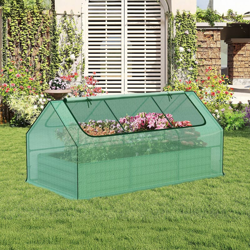Aoodor Outdoor Raised Garden Bed 6' x 3' x 1' Reinforced Galvanized Steel Planter Box - light green