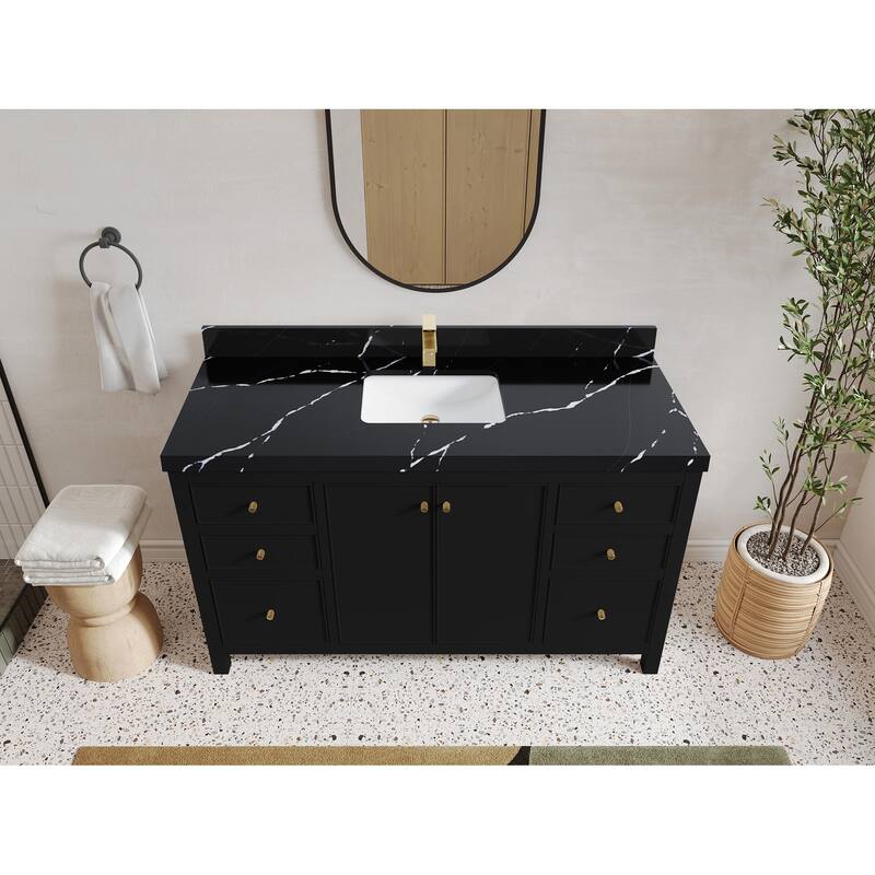 Willow Collections 60 in. W x 22 in. D Chicago Single Bowl Sink Bathroom Vanity with Countertop -  2"Calacatta Black - Black
