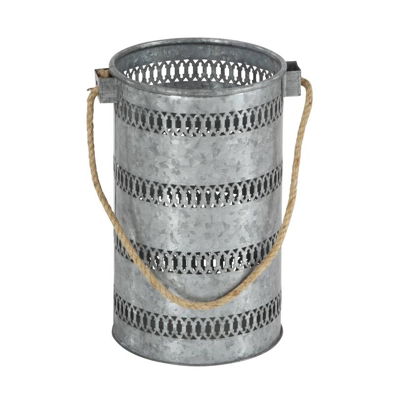 Metal Candle Lantern with Hanging Rope - Set of 2 Gray - Roche River Decor