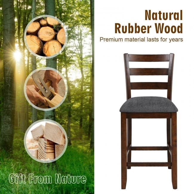 2Pcs Counter Height Chairs with Fabric Seat and Rubber Wood Legs - 17" x 18" x 39" (L x W x H)