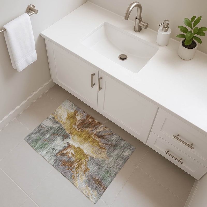 Premium Washable Super Soft Abstract Burst Mayfield Rug - Gold - 1'8" x 2'6"