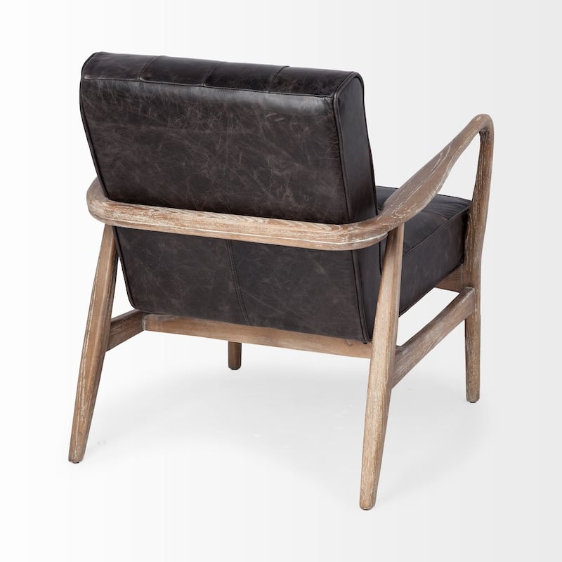 Phineas Black Genuine Leather & Brown Solid Wood Frame Accent Chair