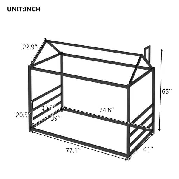 dimension image slide 1 of 2, House Platform Bed with Roof and Chimney Design, Twin Size - Sturdy Metal Frame for Kids' Room, Black