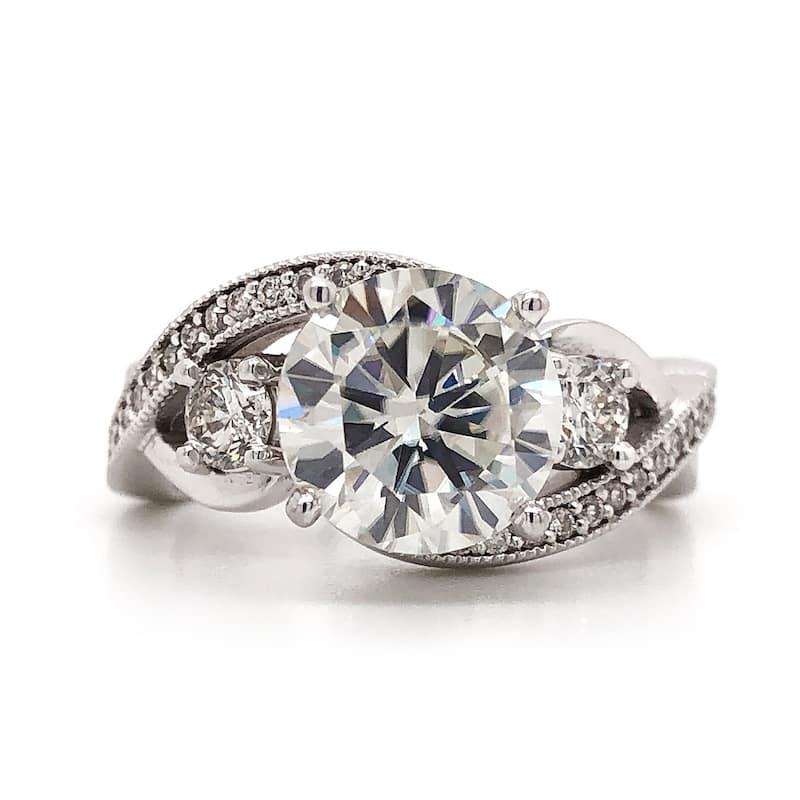 Auriya 14k Gold 2ctw Unique Moissanite 3-Stone Diamond Engagement Ring 5/8ctw