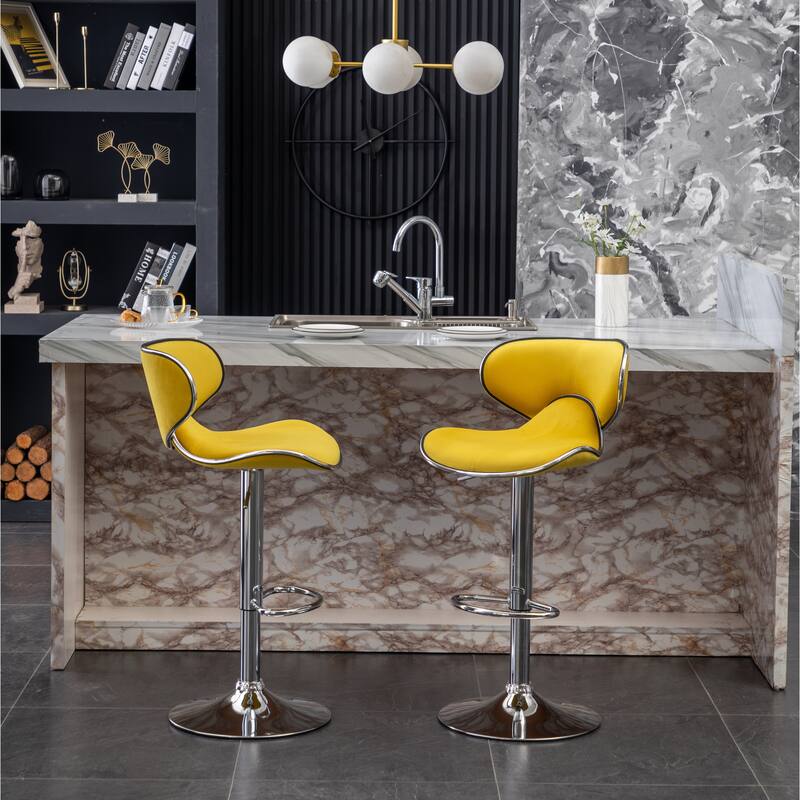 Modern Adjustable Swivel Bar Stool Set of 2, Velvet Upholstered Chair with Footrest for Bar, Kitchen Island, Dining Room