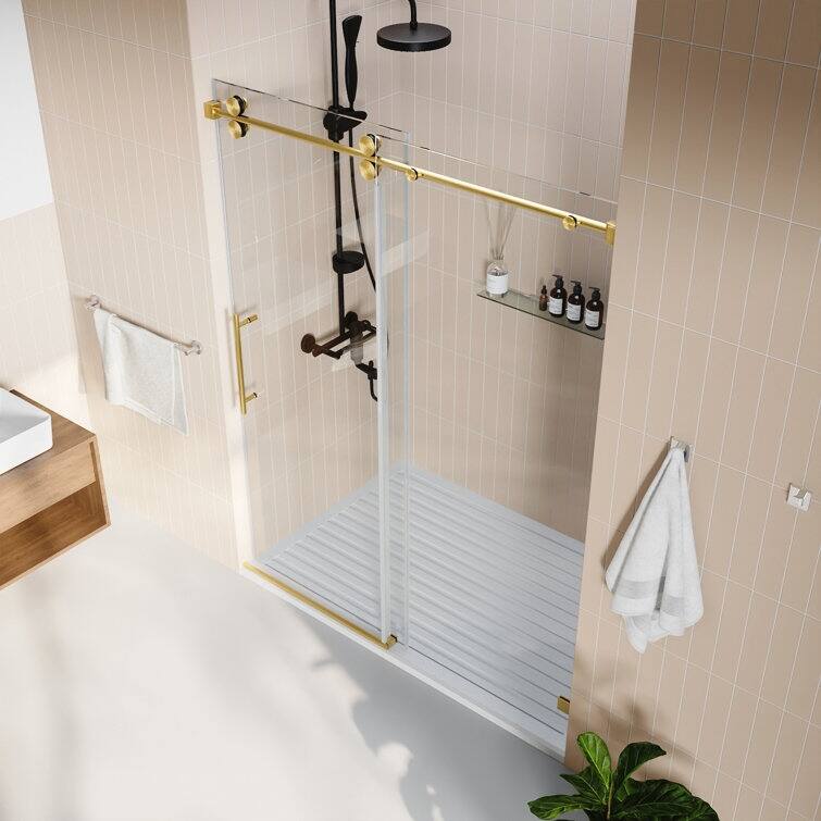 DeerValley Concord 56" - 60" W x 76" H Single Sliding Frameless Shower Door - Gold