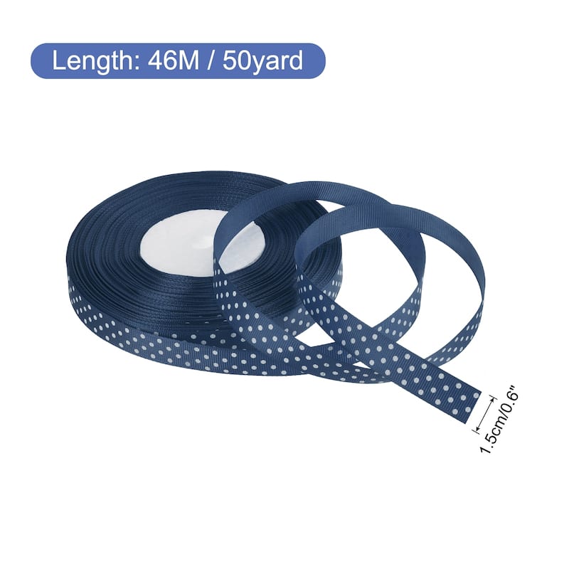 Grosgrain Ribbons with Dots Ribbon Bow Decoration - Dark Blue - 50 Yards 5/8 Inch