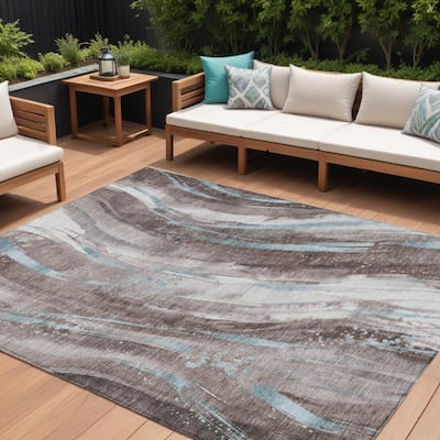HomeRoots Abstract Transitional Rectangle Outdoor Rug