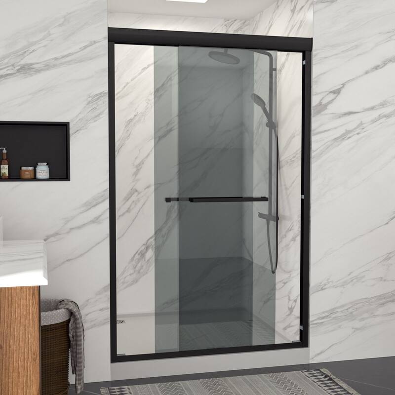 Lordear 48" x 76" Glass Shower Door Aluminum Frame Double Sliding Adjustable Shower Enclosure - 48 in.W x 76 in H.