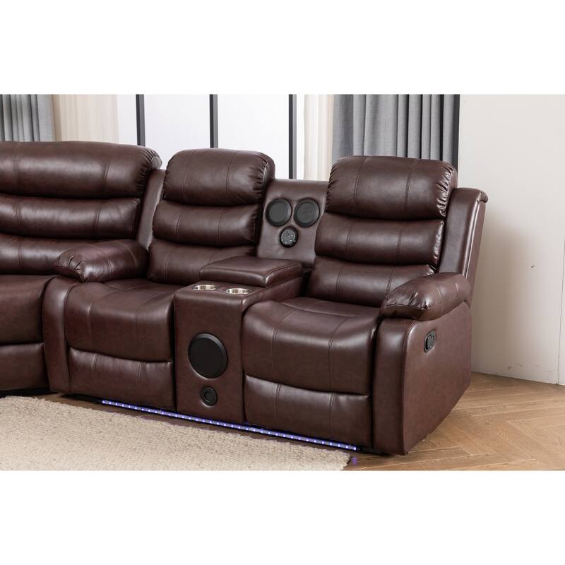 Donivi LED Faux Leather Reclining Sectional With Speakers