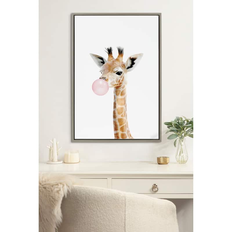 Kate and Laurel Sylvie Gum Giraffe Framed Canvas by Amy Peterson
