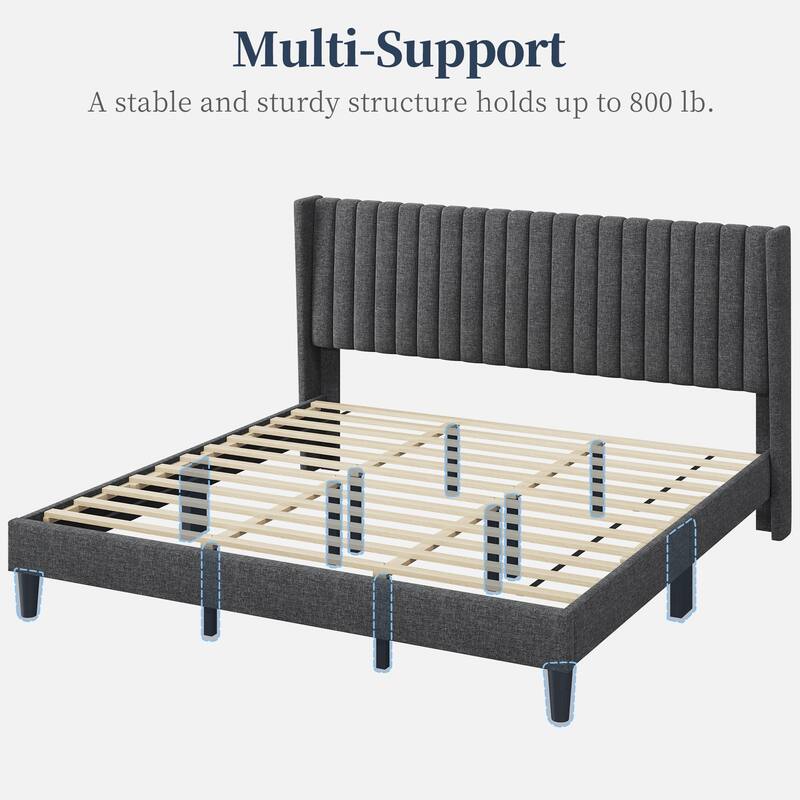 Yaheetech Upholstered Bed Frame with Wing Side Fabric Upholstered Bed with Headboard
