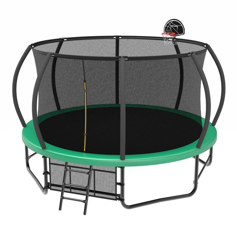 14FT Trampoline with Enclosure Recreational Trampolines with Ladder and AntiRust Coating, ASTM Approval Trampoline for Kids