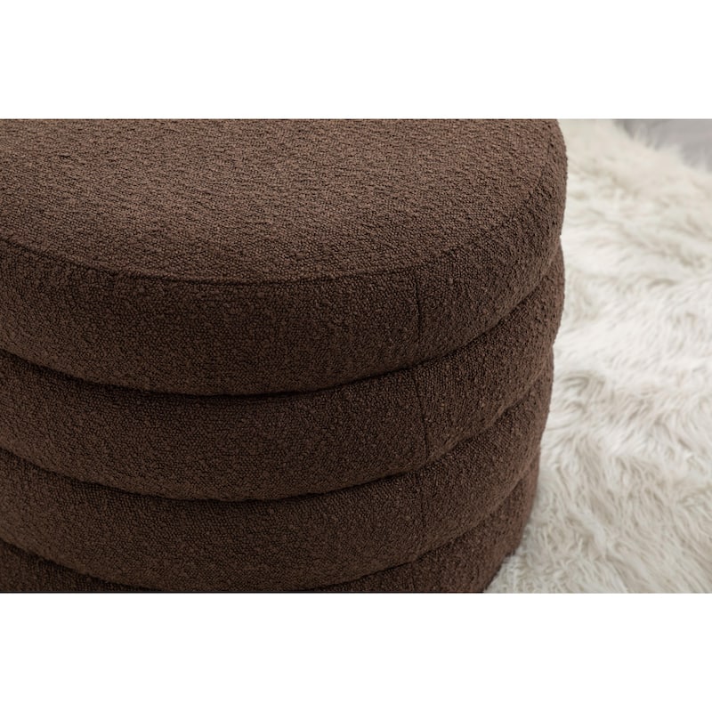 Boucle Fabric Storage Ottoman Footstool with Wooden Shelving