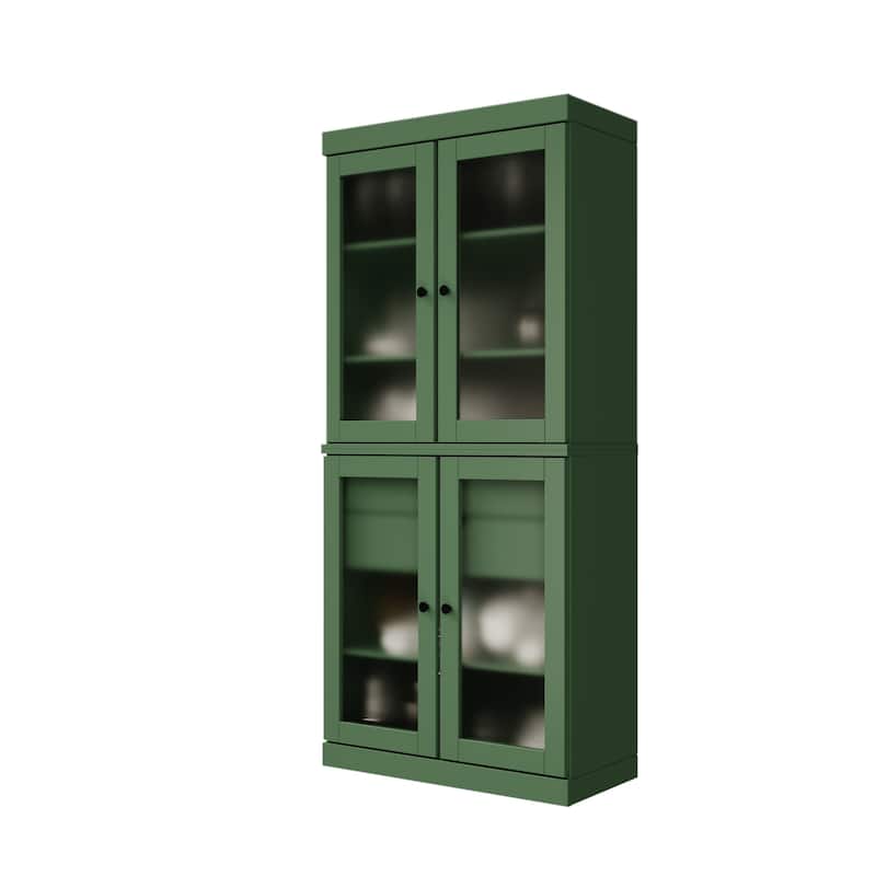 Palace Imports 100% Solid Wood Pantry Cabinet with Frosted Glass Doors, 2-Drawers and Adjustable Shelves - 32" x 71.5"