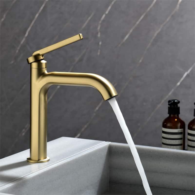 Modland 9''H Bathroom Sink Faucet Single Hole Singel Handle, Black/Gold - Brushed Gold