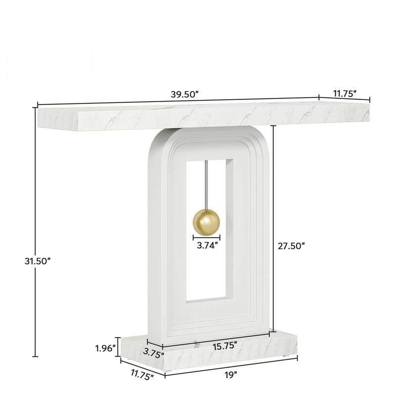 Modern Console Table with Geometric Base, 40 inch Narrow Sofa Entryway Table with Gold Decor, Contemporary Wood Accent Table