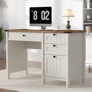 45-Inch Farmhouse Computer Desk with Drawers, Scratch-Resistant White ...