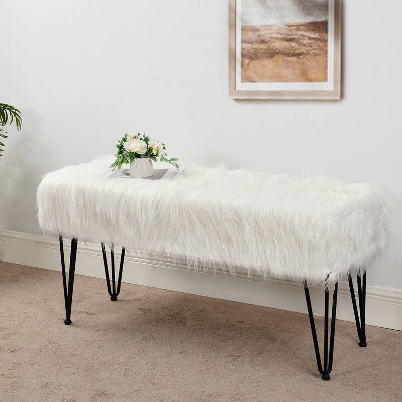 Mongolian Fauxfur Ottoman