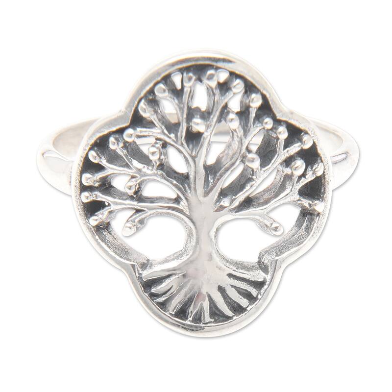 Novica Handmade Revered Tree Sterling Silver Cocktail Ring - 6