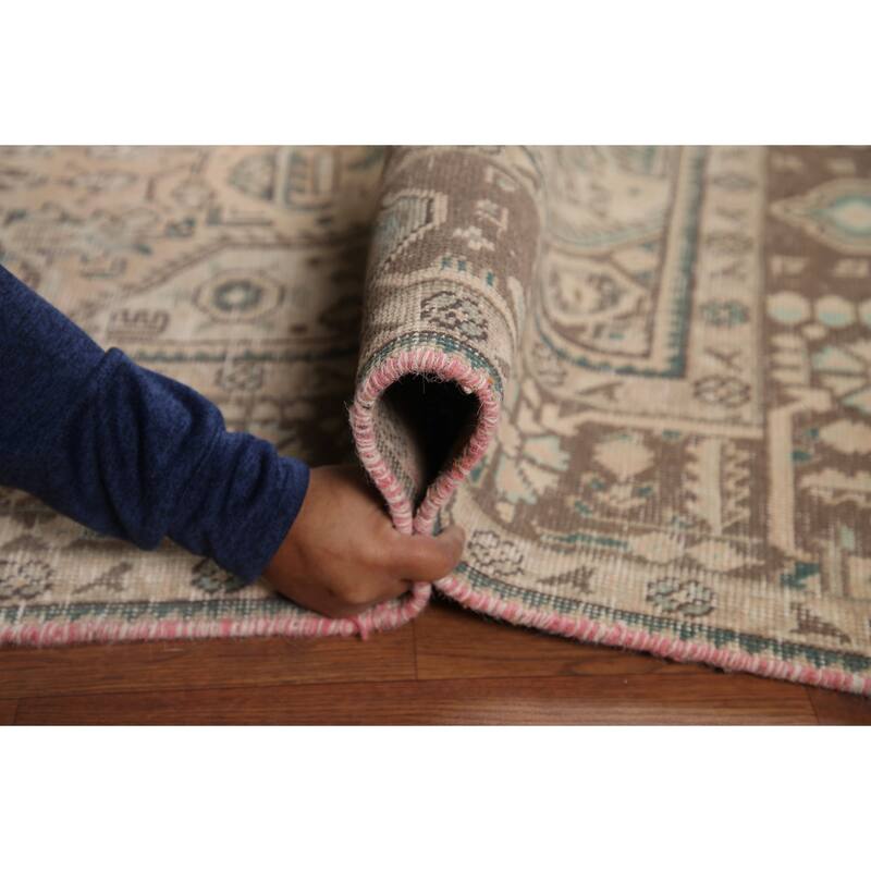 Hand Knotted Oriental 100% Wool Carpet Traditional Medallion Peach Tabriz Area Rug - 9' 8'' X 6' 4''