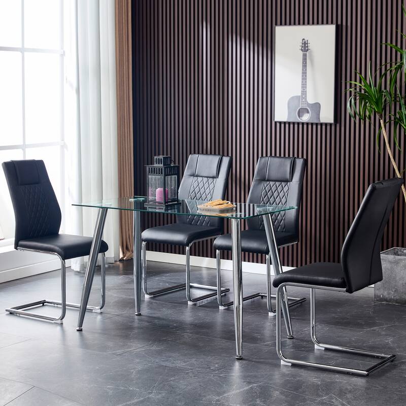 Leather Dining Chair Set of 6 Office Chair with C-Shaped Metal Legs