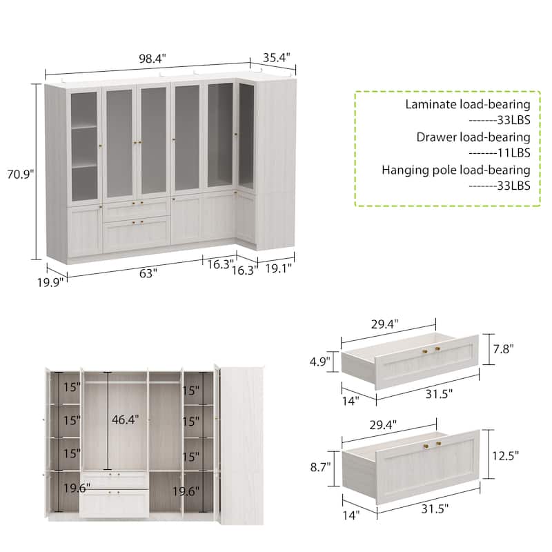 Combo Large Frosted Glass Closet: Versatile Wardrobe Options Armoires