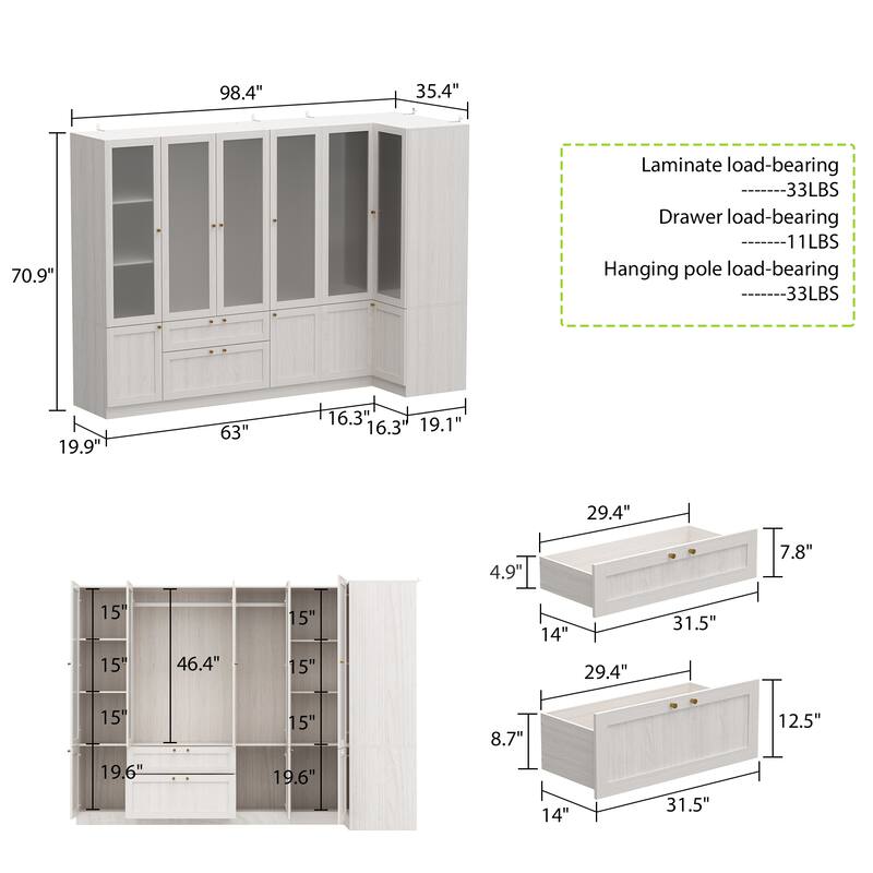 Large Glass Combination Cabinet: Contemporary Storage Closet Armoires