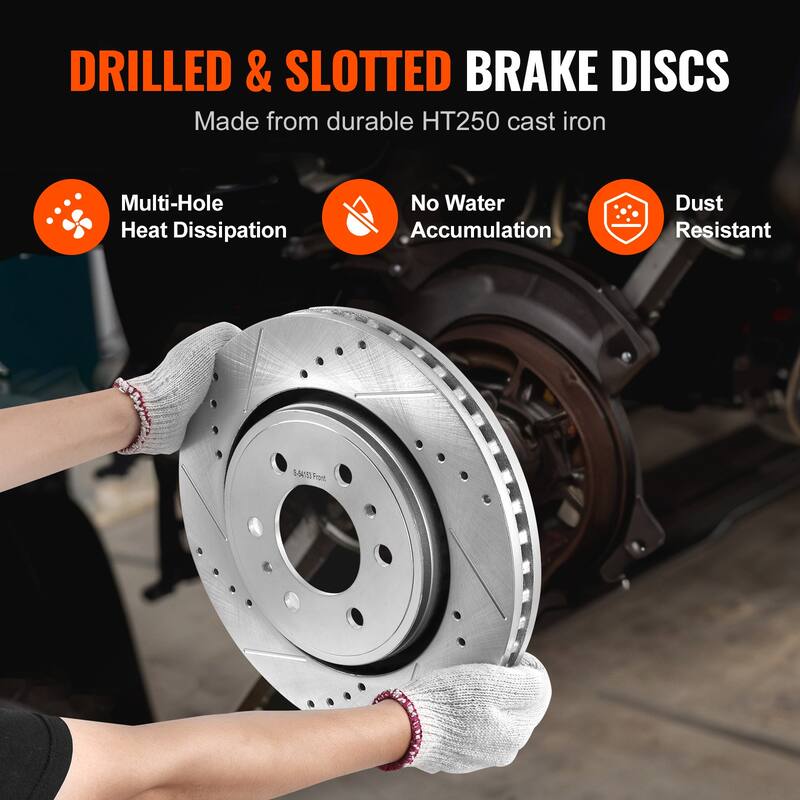 Front and Rear Brake Kit Drilled and Slotted Brake Rotors Ceramic Brake Pads Replacement