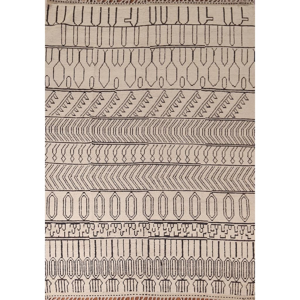 All-Over Geometric Moroccan Modern Area Rug Hand-Knotted Wool Carpet - 8'0"x 10'5"