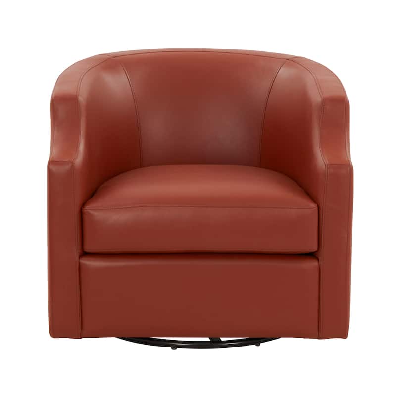 Everette Midnight Blue Top Grain Leather Swivel Glider Barrel Chair by Greyson Living - Caramel