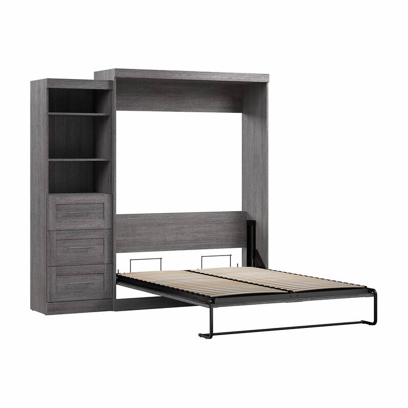 Bestar Pur Queen Murphy Bed with Shelving Unit and Drawers (90W)