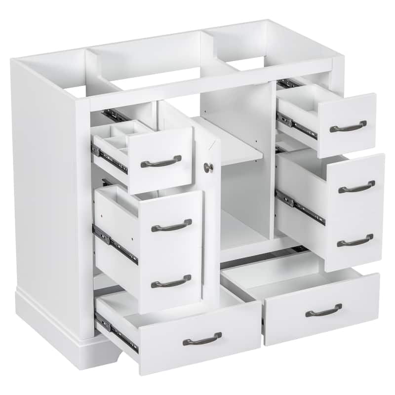 36"Bathroom Vanity without Sink,Cabinet Base Only,Six Drawers,Multi-Functional Drawer Divider,Adjustable Shelf - White