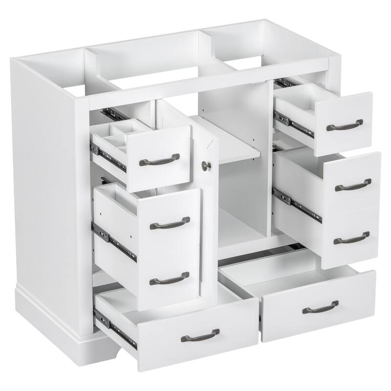 Freestanding Green Bathroom Cabinet Base - Ample Storage, Multi-Functional Drawers, Sink Not Included - 35.5in L - White